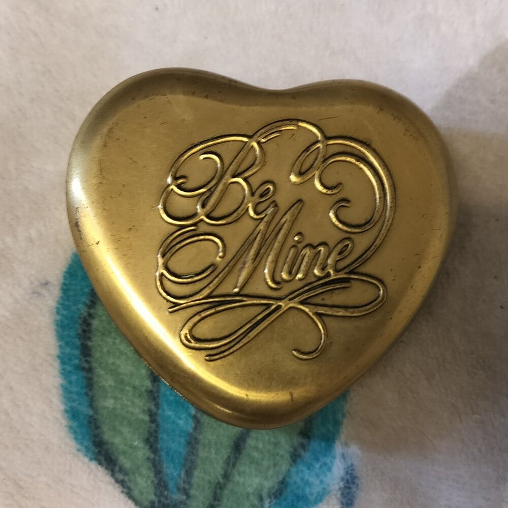 Vintage Brass Enesco Heart Shaped Trinket Box “Be Mine” 1979